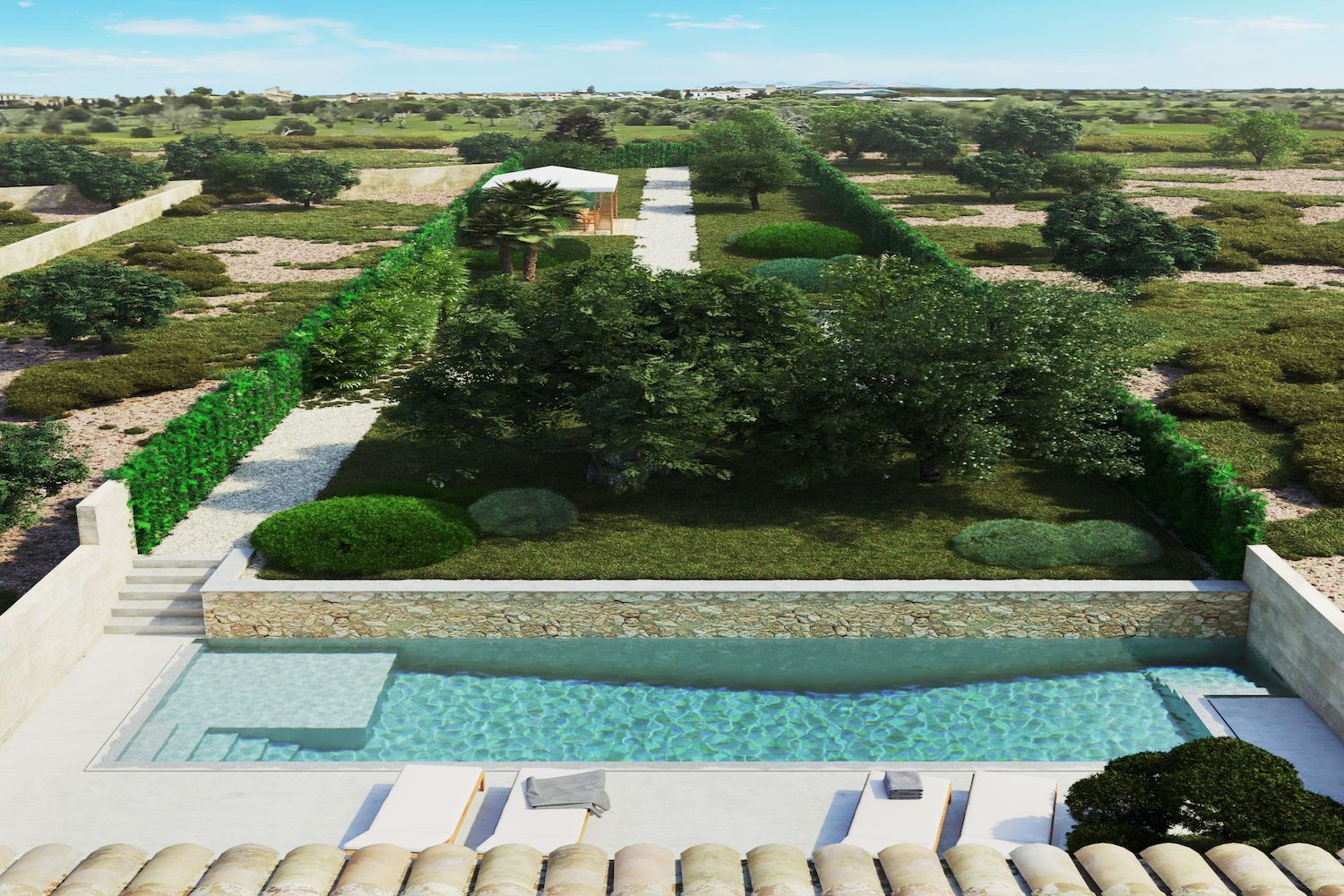 Solar grande con jardín y piscina