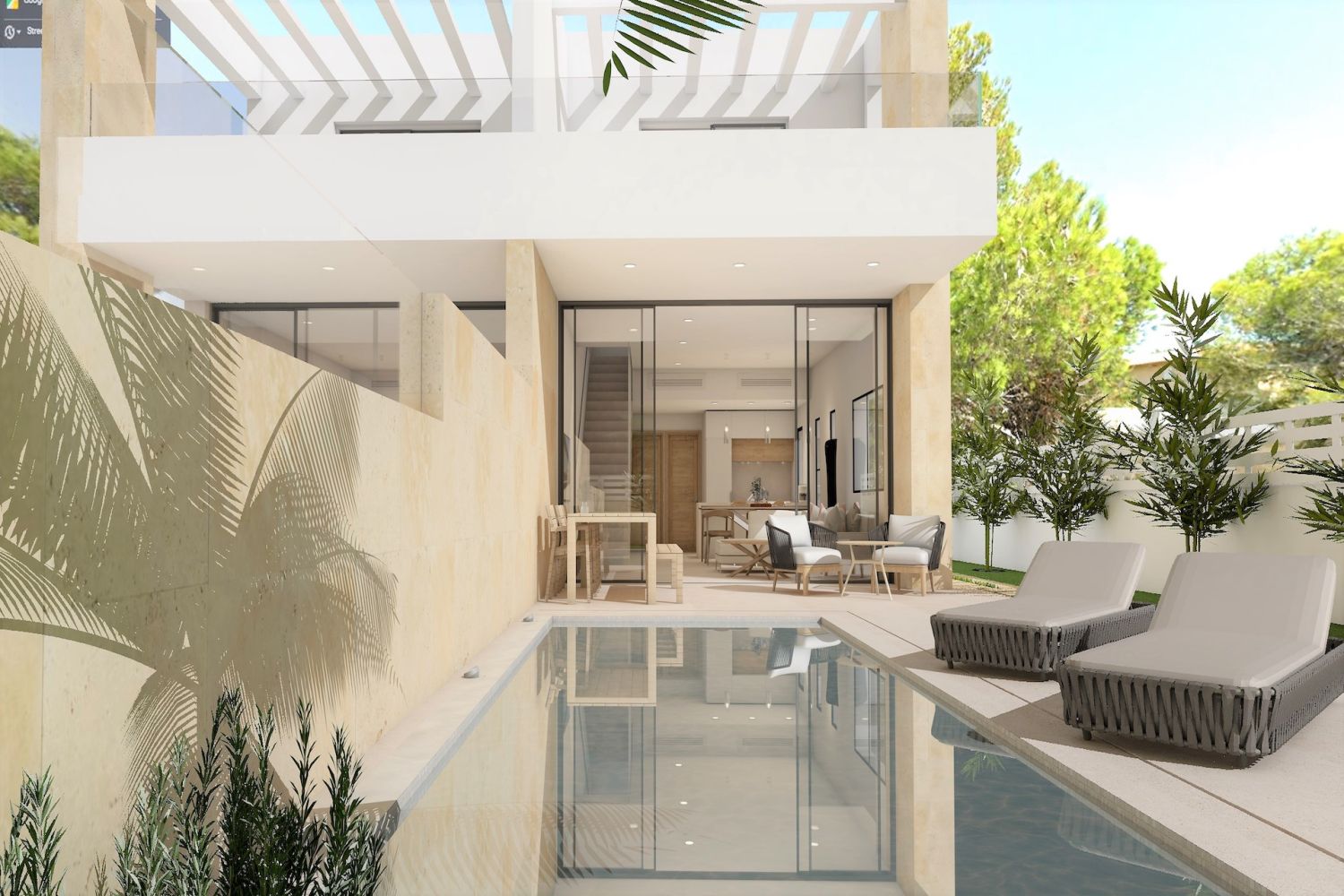 Casa adosasa de nueva construcción con piscina y jardín en Colonia Sant Jordi