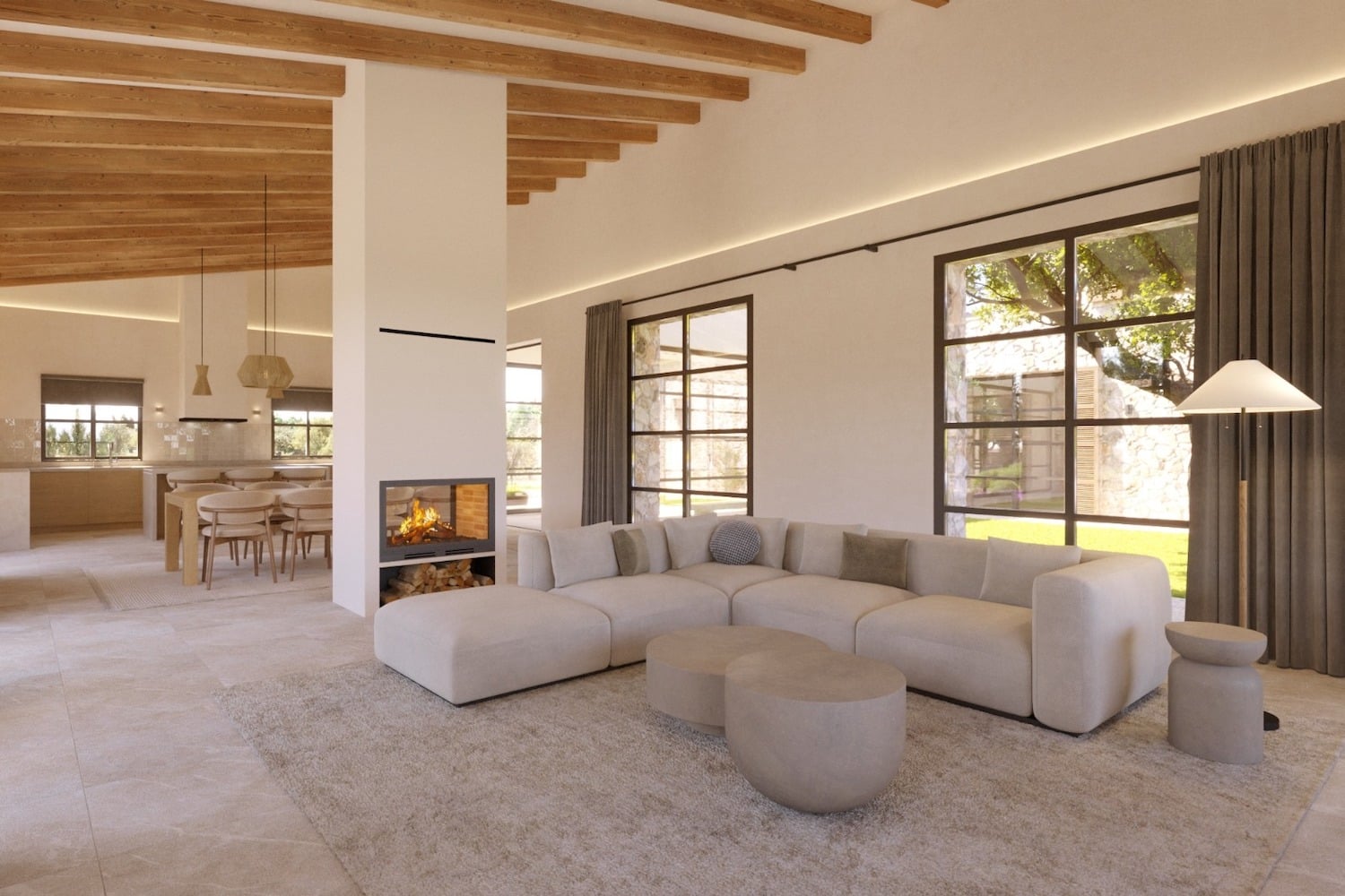 Sala de estar con chimenea