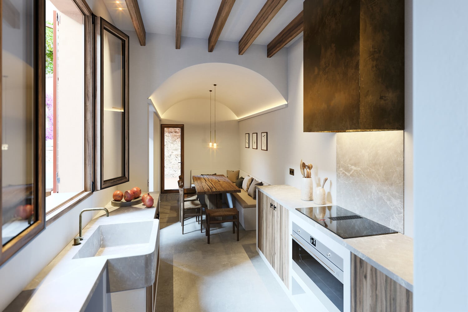 Cocina abierta con comedor