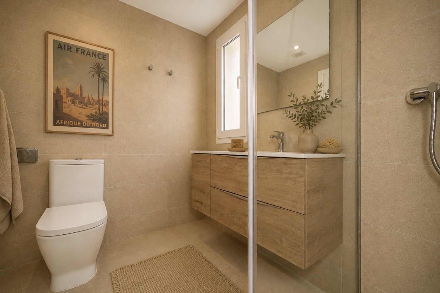 Baño moderno con ventana y luz natural